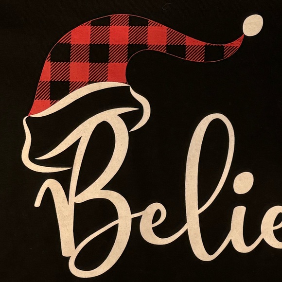 BELIEVE * Christmas TEE * Short Sleeves for Warm Weather * Buffalo Check Hat * S - Picture 6 of 6